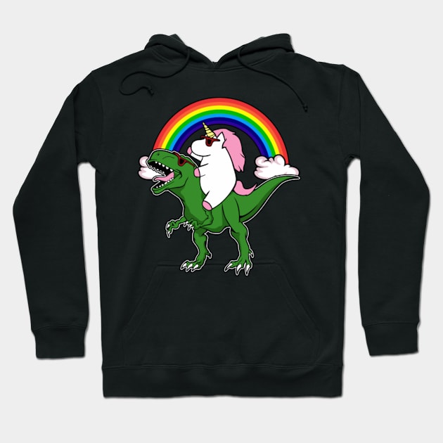 Unicorn Riding Dinosaur T Shirt T rex Kids Girls Hoodie by Xizin Gao